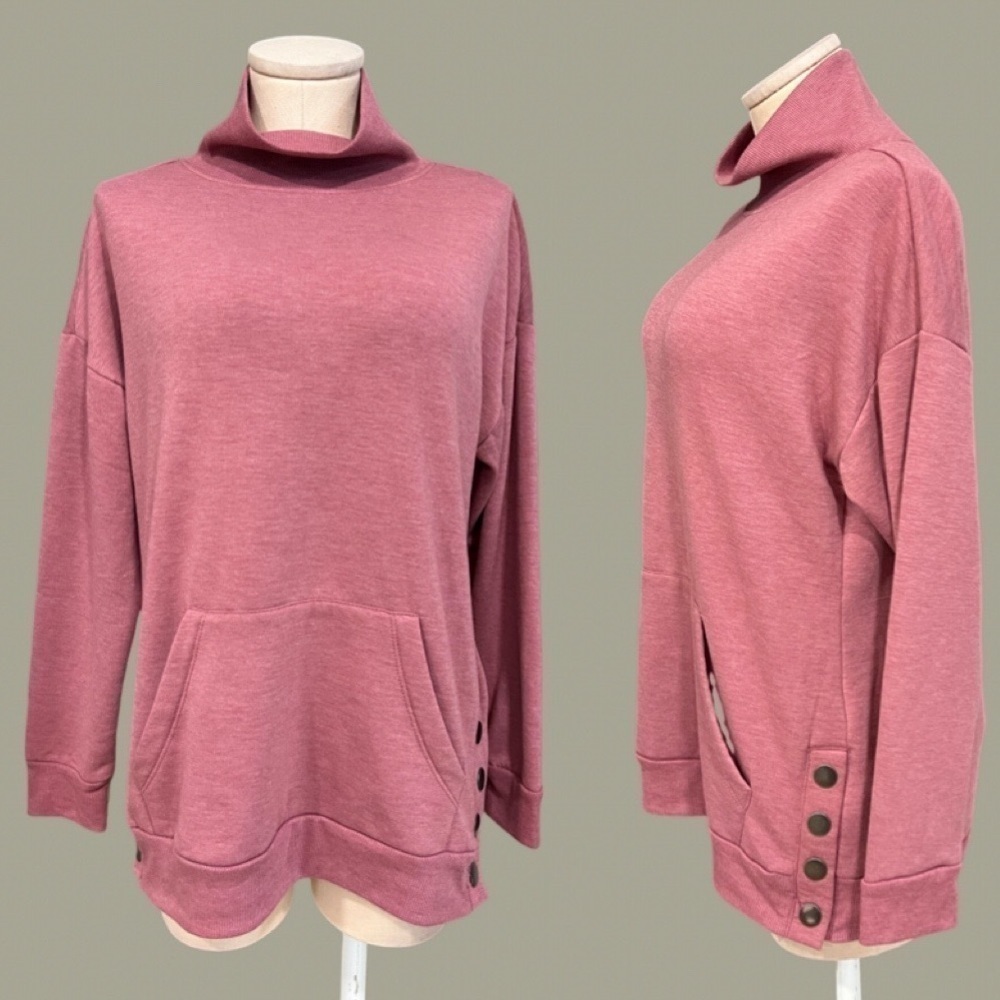 THE SWEATSHIRT PROJECT dark dust rose mock neck kangaroo pocket sweatshirt